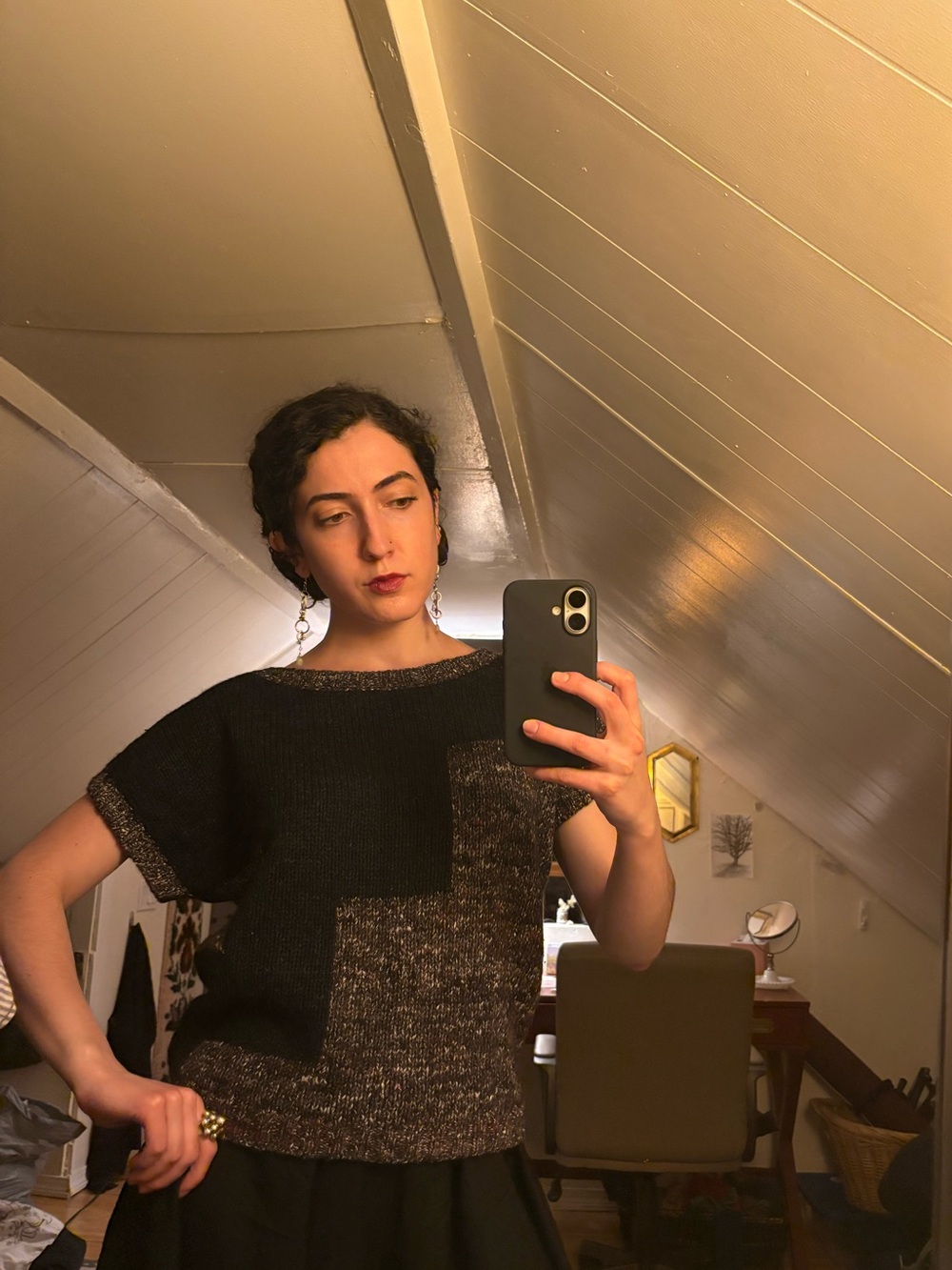 Jeanne Pierre Black & Charcoal Colorblock Knit Top